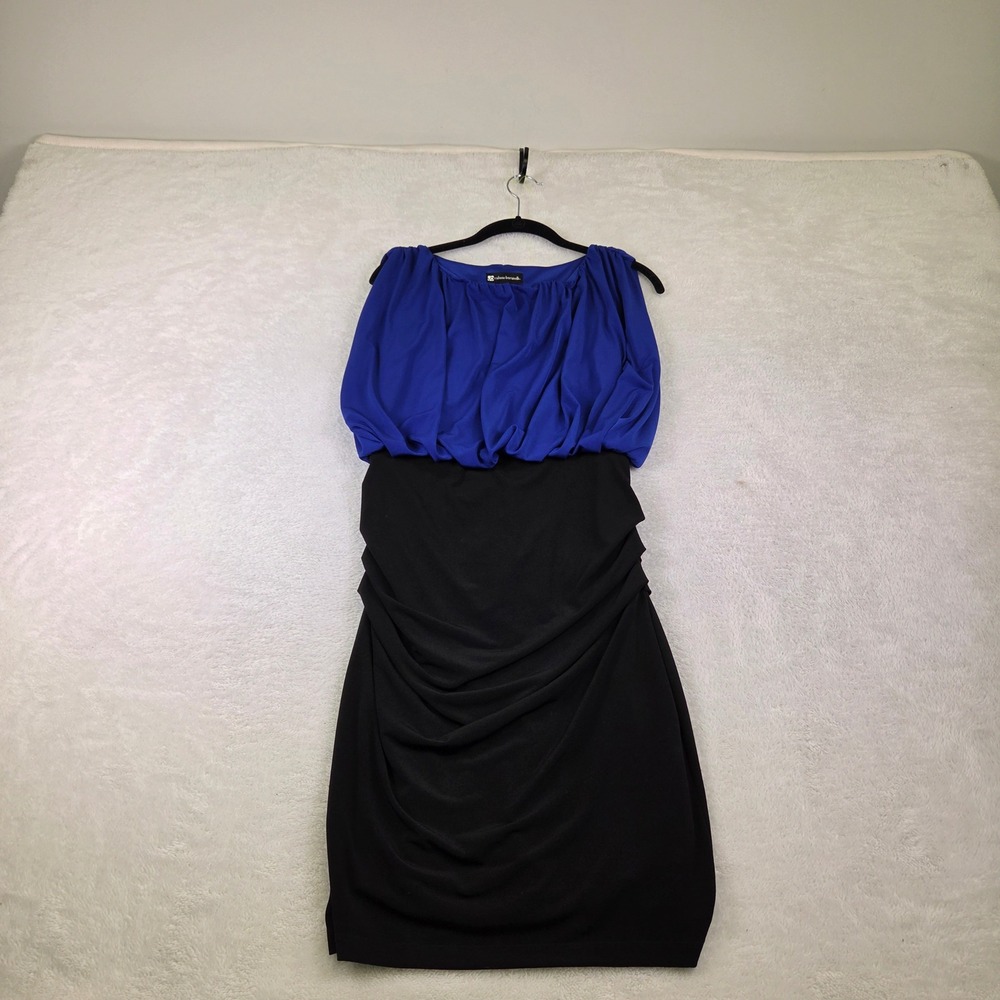Valerie Bertinelli Royal Blue Black Ruched Blouson Sheath Dress Size 6